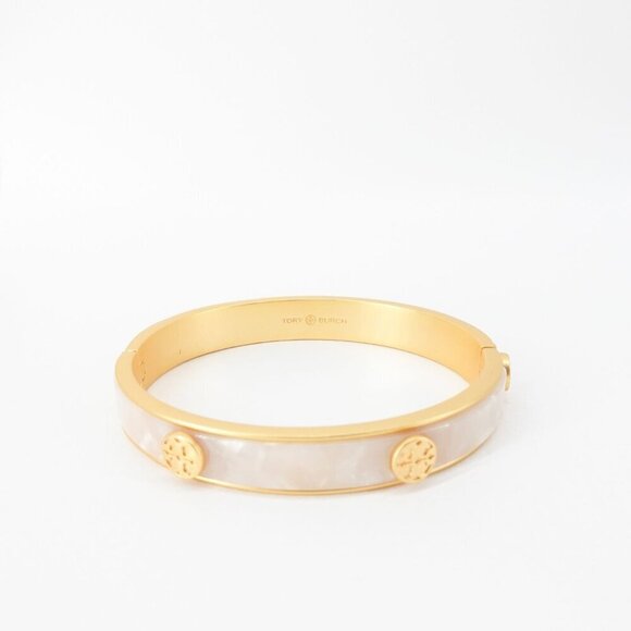 Tory Burch Jewelry - Tory Burch Miller Semiprecious Hinge Studded Bracelet Mother of Pearl OS